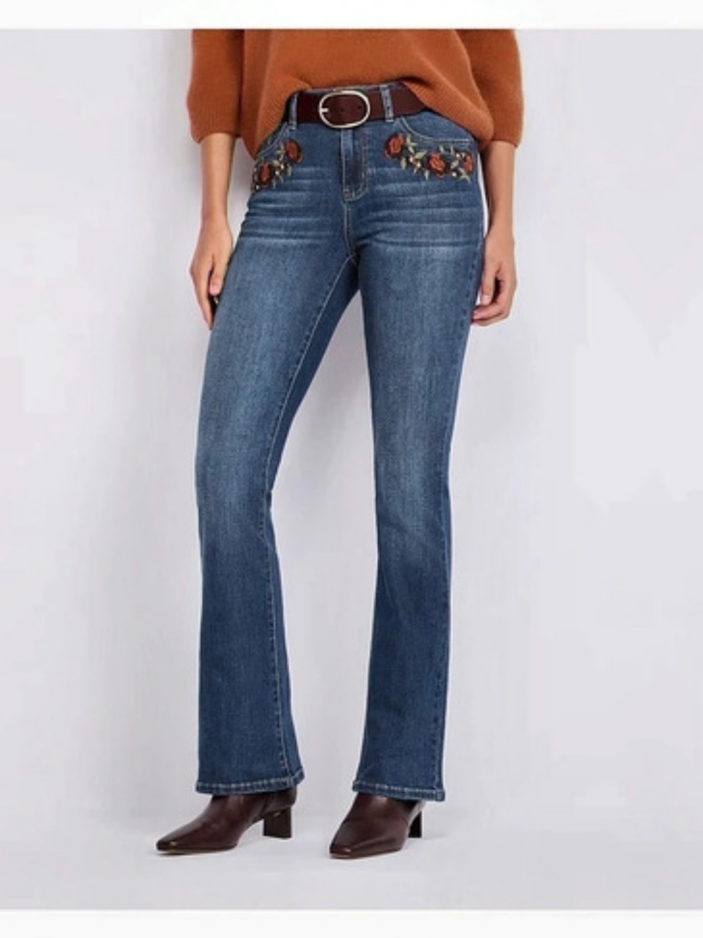 Embroidered Flare Jeans in Blue Like New